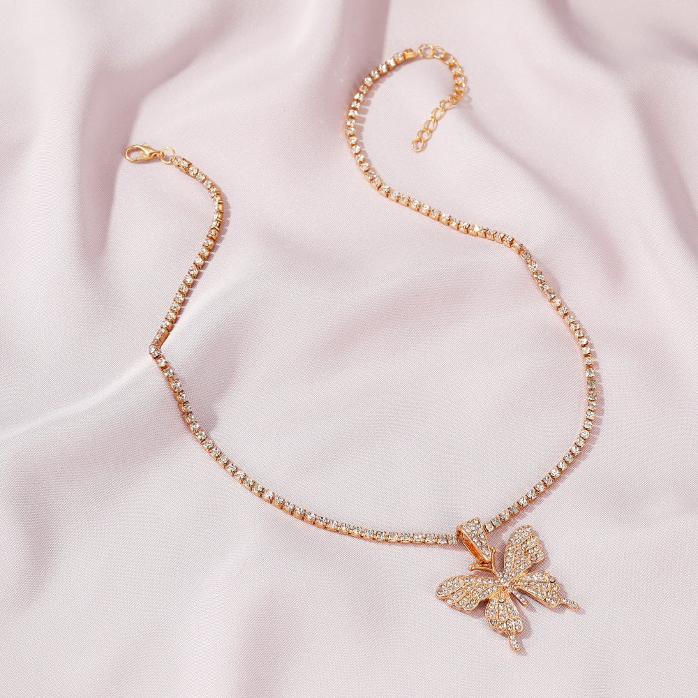 Butterfly Rhinestone Claw Chain Alloy Necklace