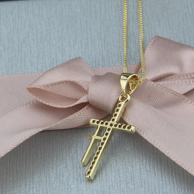 Double Cross Pendant Necklace with Copper Plated White Zircon
