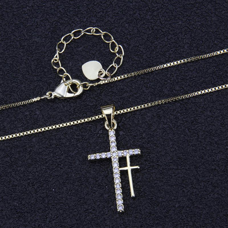 Double Cross Pendant Necklace with Copper Plated White Zircon