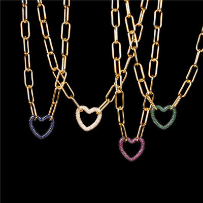 Colorful Heart-shaped Lock Pendant Thick Chain Necklace - Hip-hop Style