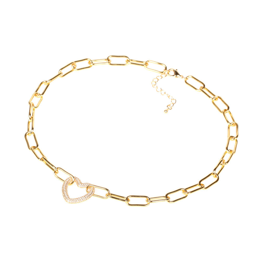 Colorful Heart-shaped Lock Pendant Thick Chain Necklace - Hip-hop Style