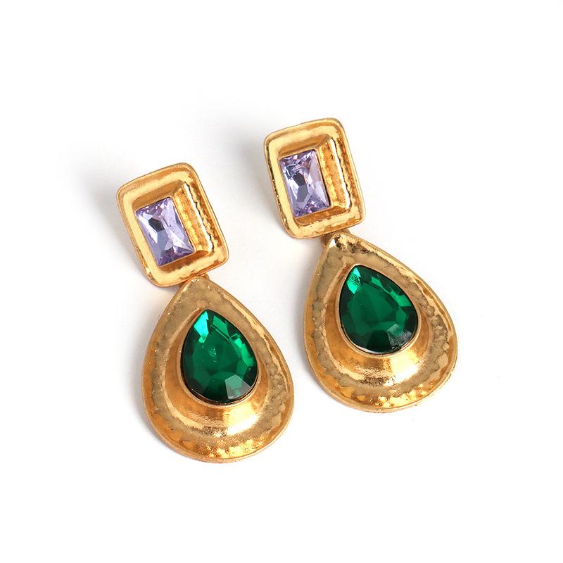 Emerald Pear Shaped Vintage Drop Earrings