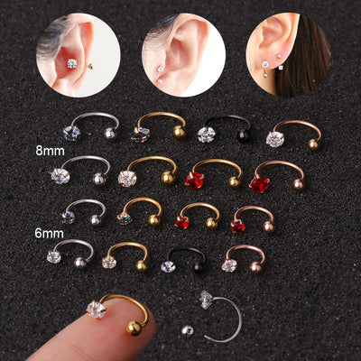 Zircon C-Type Stainless Steel Nose Screw Earrings