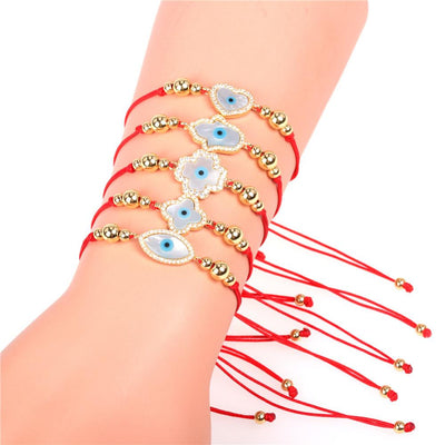 Fatima Hand Woven Red Rope Bracelet with Evil Eye Charm