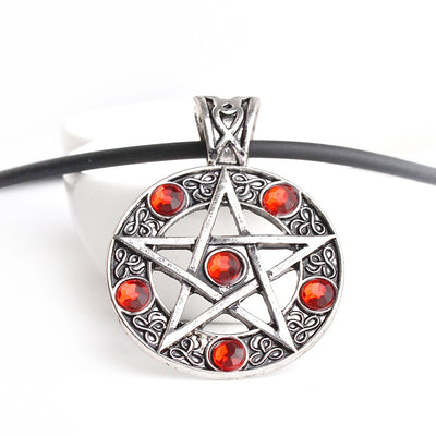 Retro Satanic Pentagram Diamond Pendant Necklace