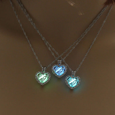 Luminous Hollow MOM Heart Pendant DIY Necklace for Halloween
