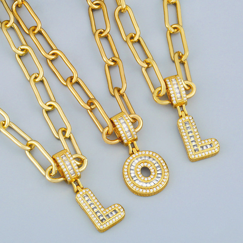 26 English Letter Pendant DIY Necklace with Chunky Chain