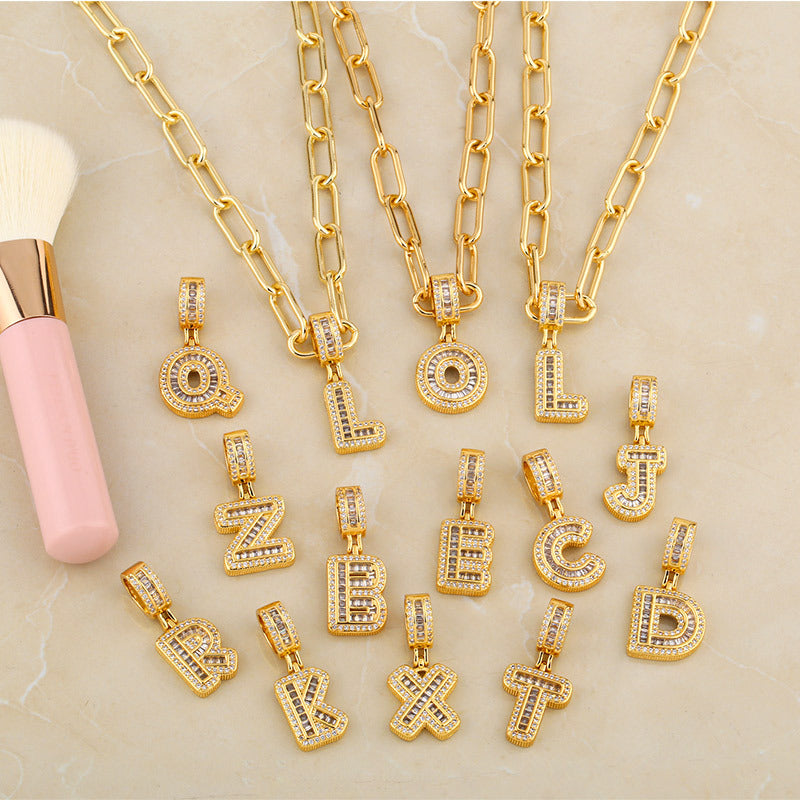 26 English Letter Pendant DIY Necklace with Chunky Chain