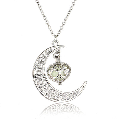 Luminous Hollow Moon Heart-Shaped Christmas Pendant Necklace