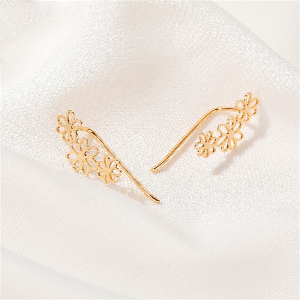Simple Hollow Flower Ear Clip Earrings - Minimalist Floral Design Jewelry