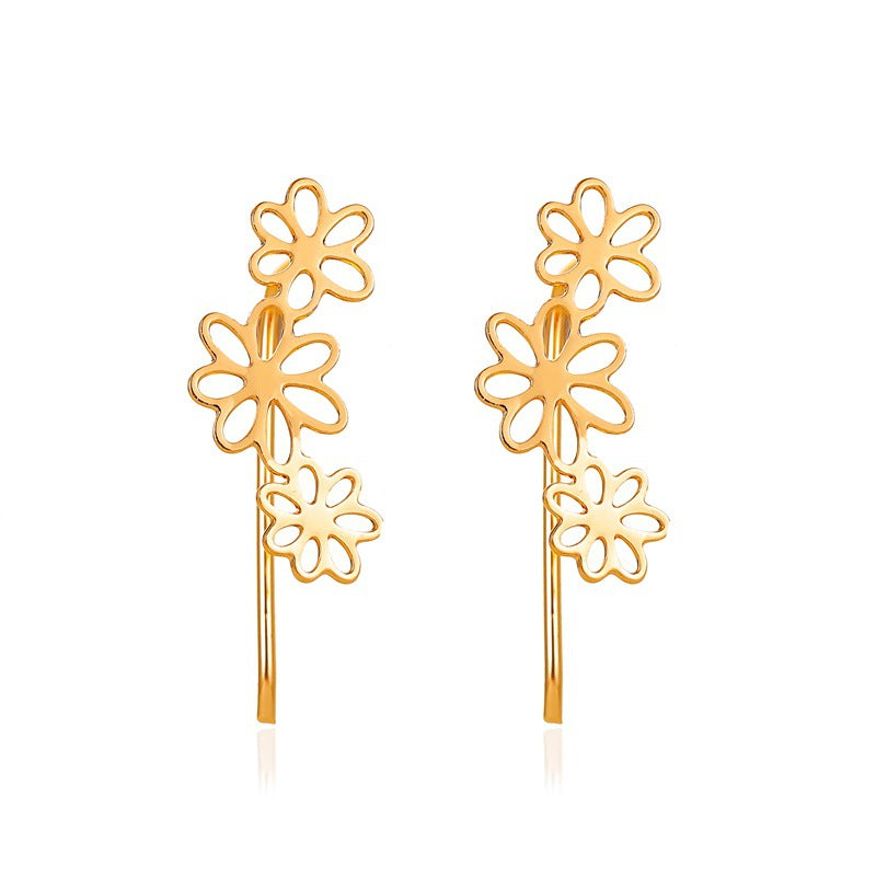 Simple Hollow Flower Ear Clip Earrings - Minimalist Floral Design Jewelry