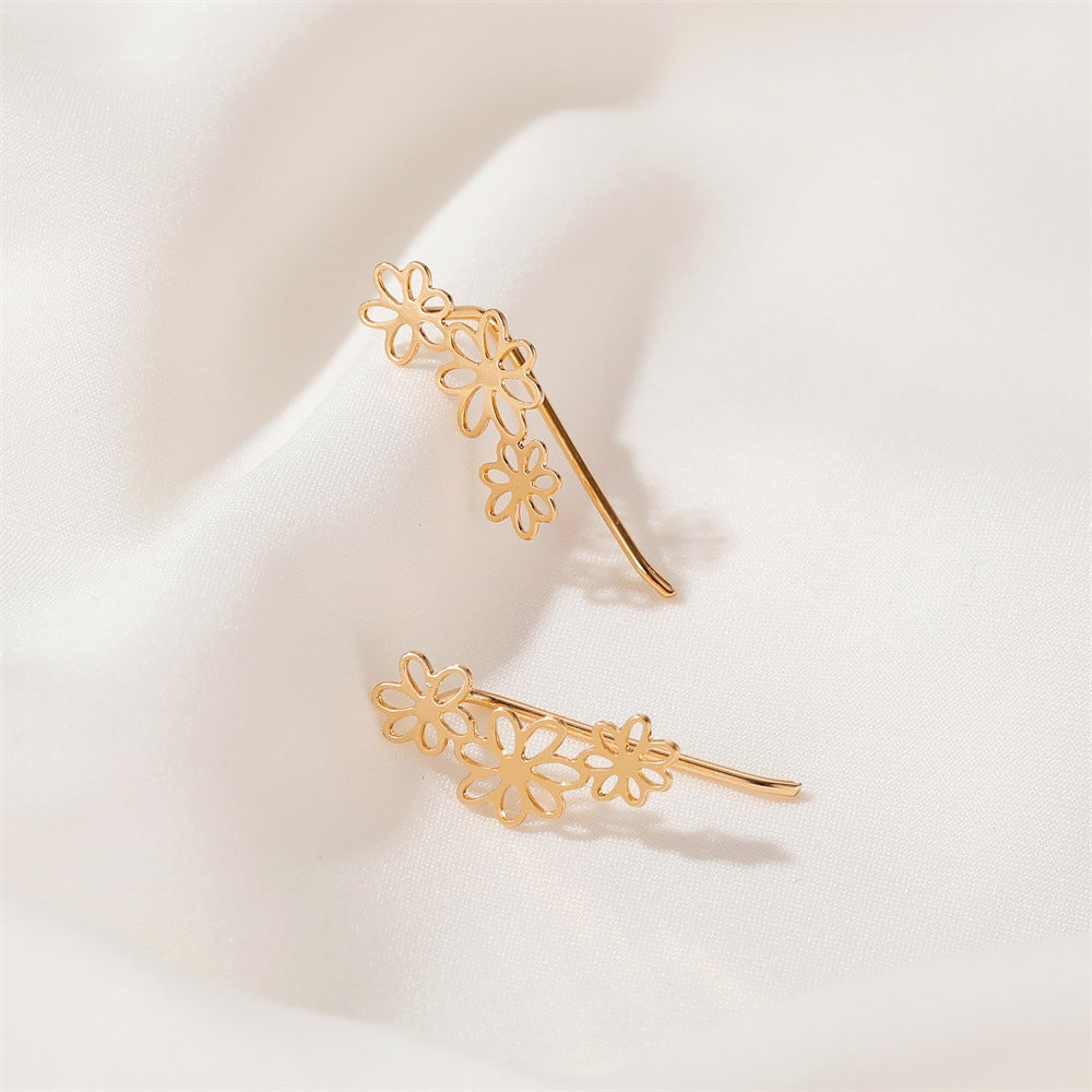 Simple Hollow Flower Ear Clip Earrings - Minimalist Floral Design Jewelry