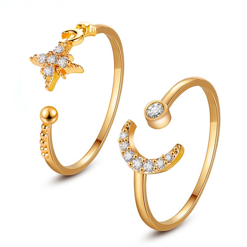 Simple Star Moon Adjustable Ring - Elegant Minimalist Design