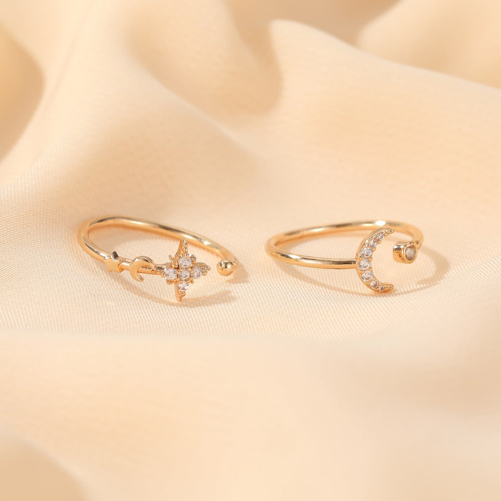 Simple Star Moon Adjustable Ring - Elegant Minimalist Design