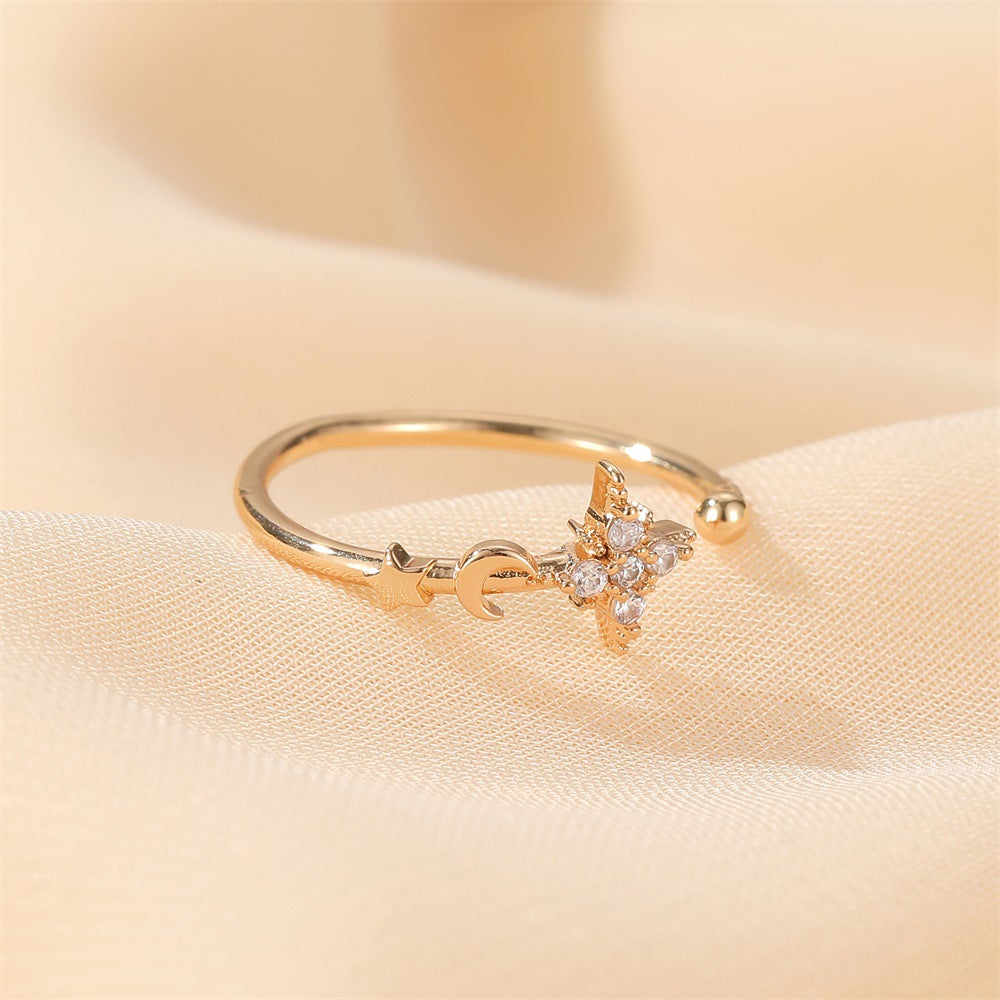 Simple Star Moon Adjustable Ring - Elegant Minimalist Design