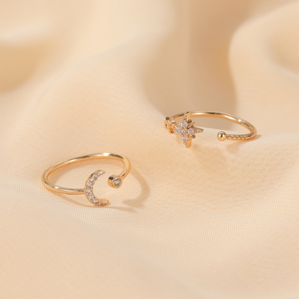 Simple Star Moon Adjustable Ring - Elegant Minimalist Design