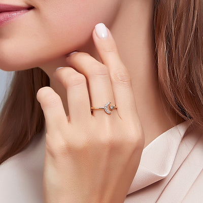 Simple Star Moon Adjustable Ring - Elegant Minimalist Design
