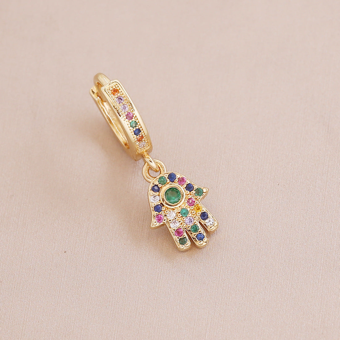 Hot Style Copper Micro-inlaid Color Zirconium Ear Clip 18k Gold Plated Statement Earrings