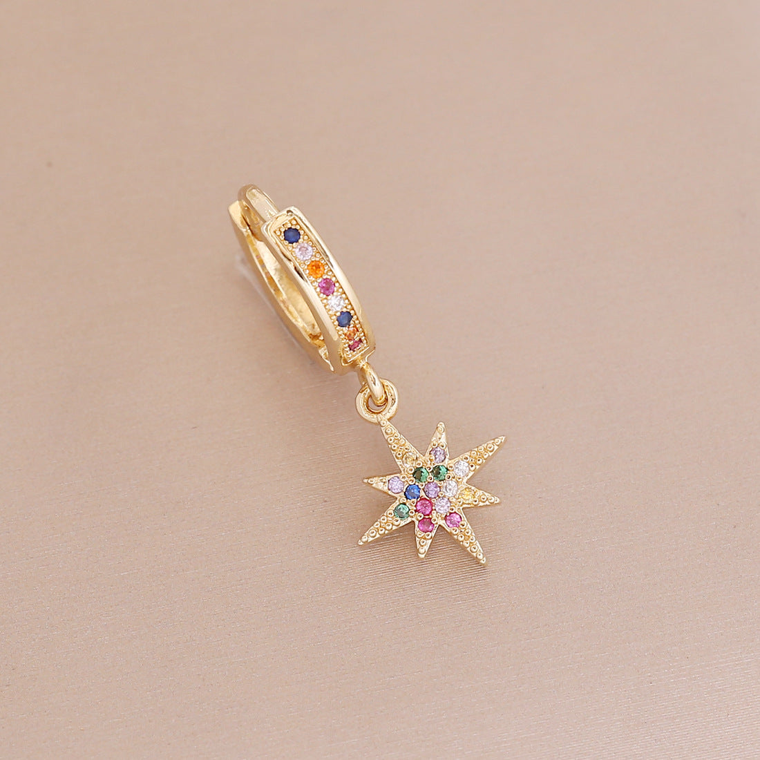 Hot Style Copper Micro-inlaid Color Zirconium Ear Clip 18k Gold Plated Statement Earrings