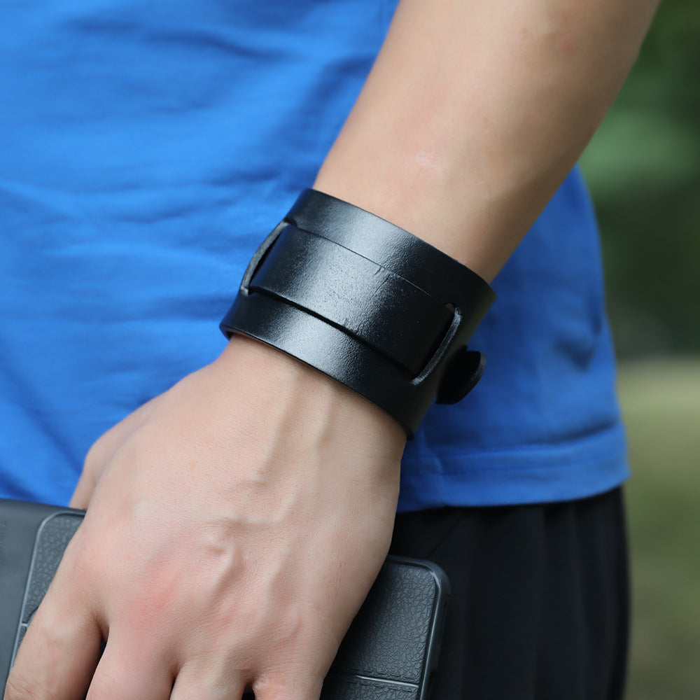 Retro Men's Adjustable Genuine Leather Punk Bracelet