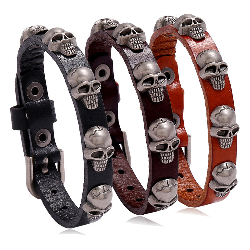 Punk Style Skull Leather Bracelet for Men and Women