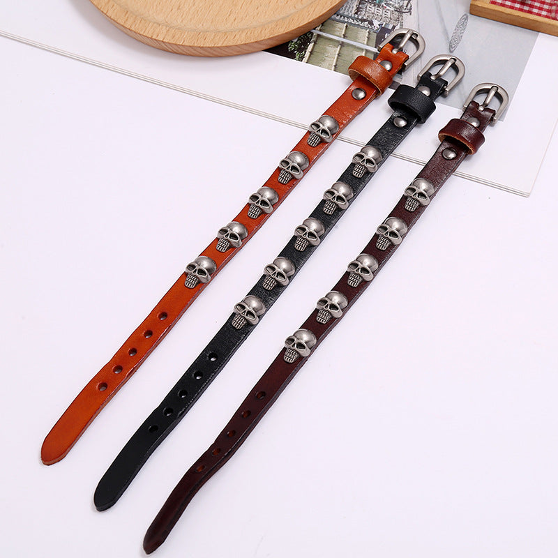 Punk Style Skull Leather Bracelet for Men and Women