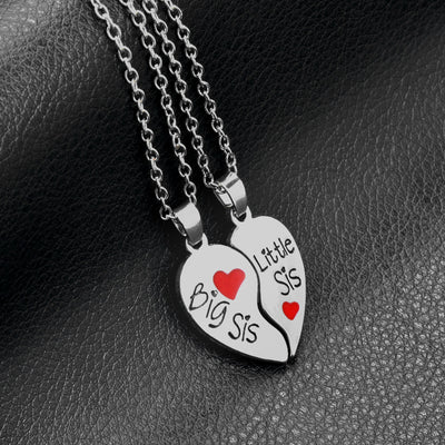 Sisters English Letter Heart Pendant Necklace and Keychain Set