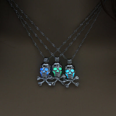 Luminous Skull Pendant Halloween Necklace with Rotating Bead Charm