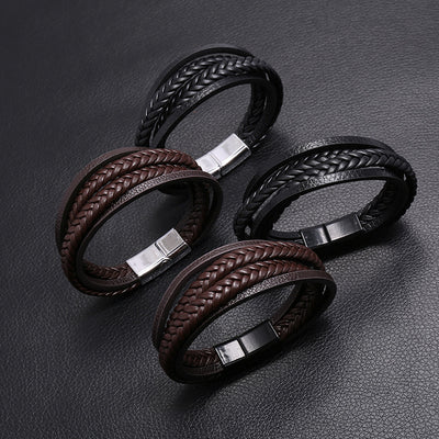 Multi-layer Woven Men's Magnetic Leather Bracelet