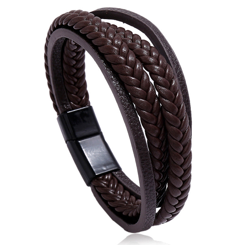 Multi-layer Woven Men's Magnetic Leather Bracelet