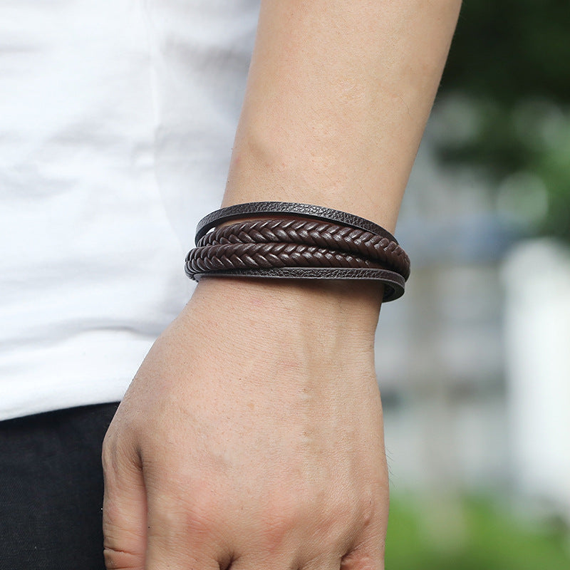Multi-layer Woven Men's Magnetic Leather Bracelet