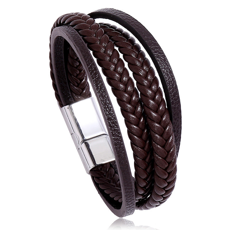 Multi-layer Woven Men's Magnetic Leather Bracelet