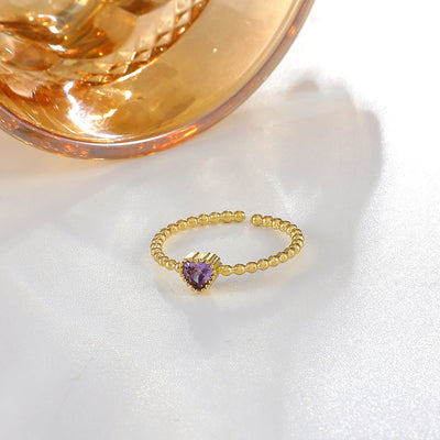 IG Style Colorful Zircon Heart Adjustable Copper Rings