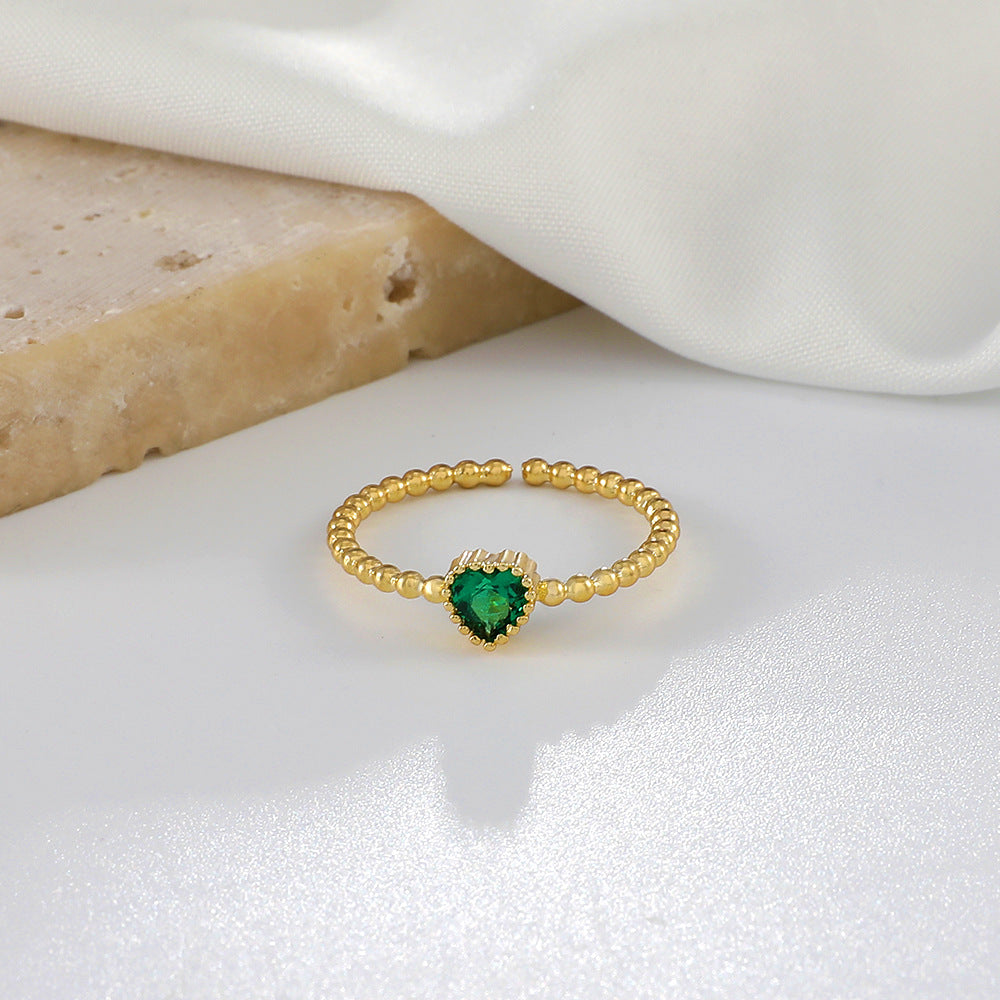IG Style Colorful Zircon Heart Adjustable Copper Rings