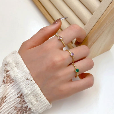 IG Style Colorful Zircon Heart Adjustable Copper Rings