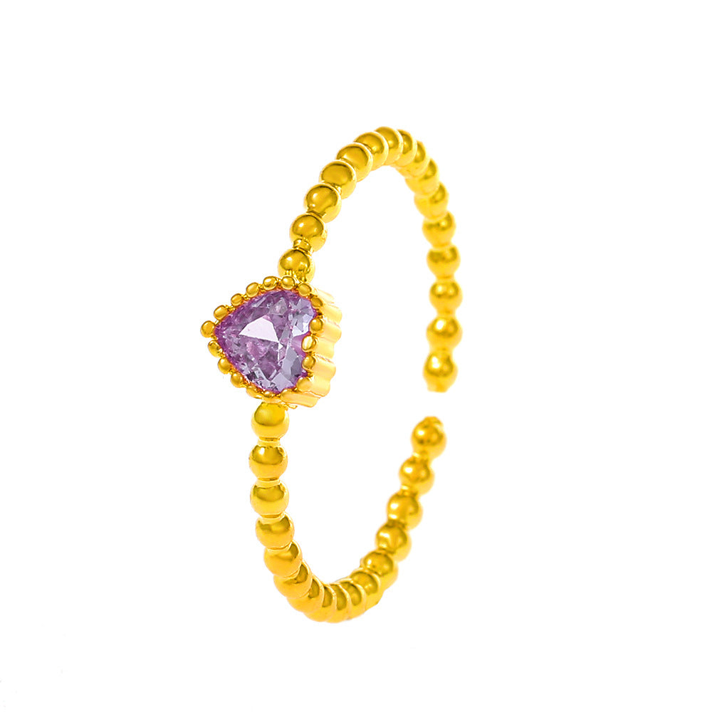 IG Style Colorful Zircon Heart Adjustable Copper Rings