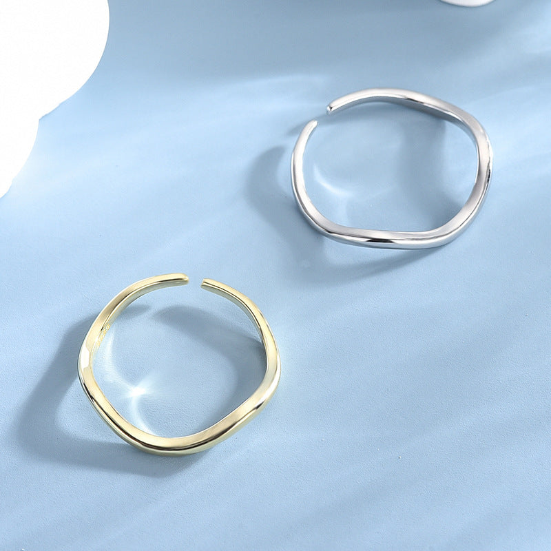 IG Style Irregular Geometric Sterling Silver Mobius Adjustable Open Ring