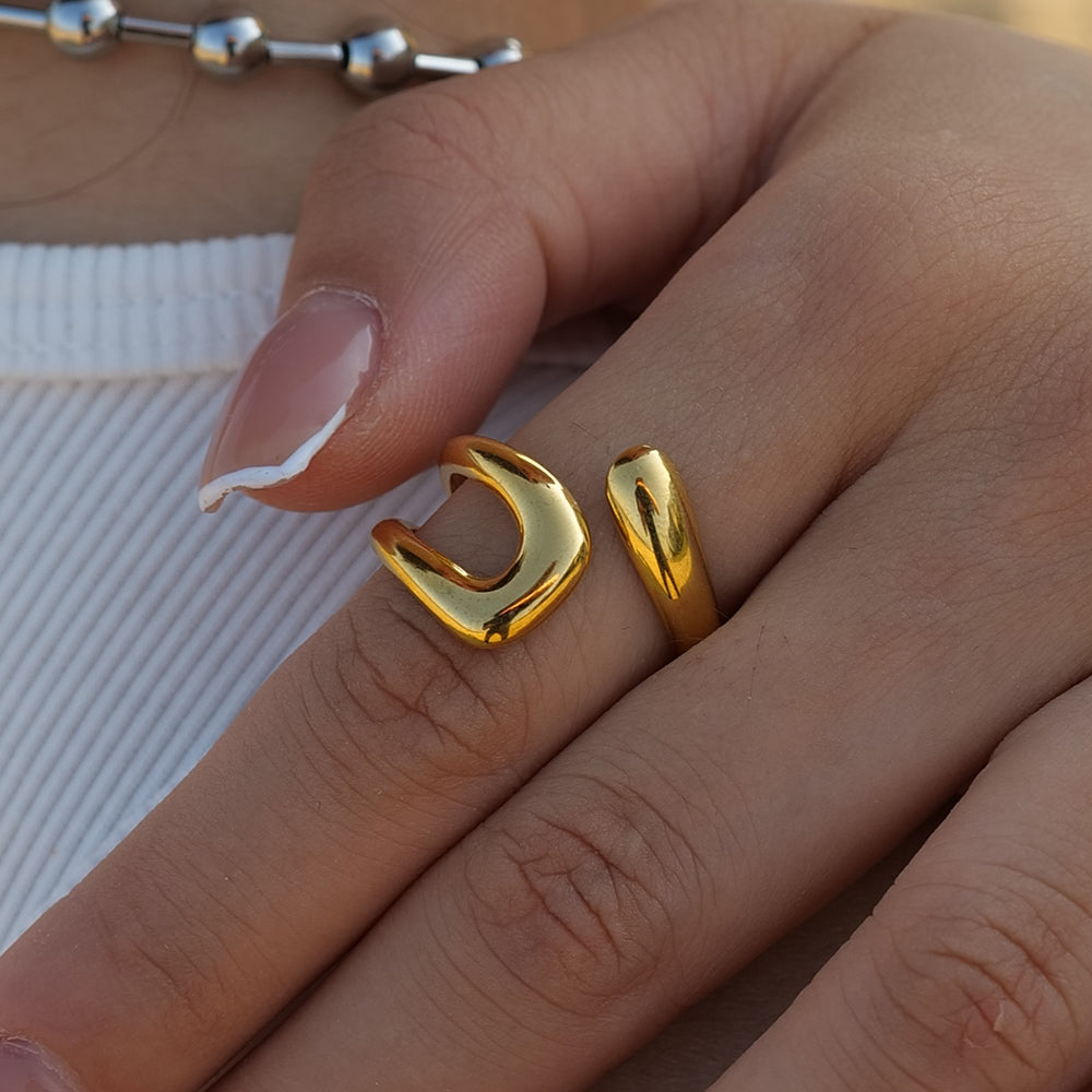 IG Style Irregular Solid Color 18K Gold Plated Stainless Steel Open Ring