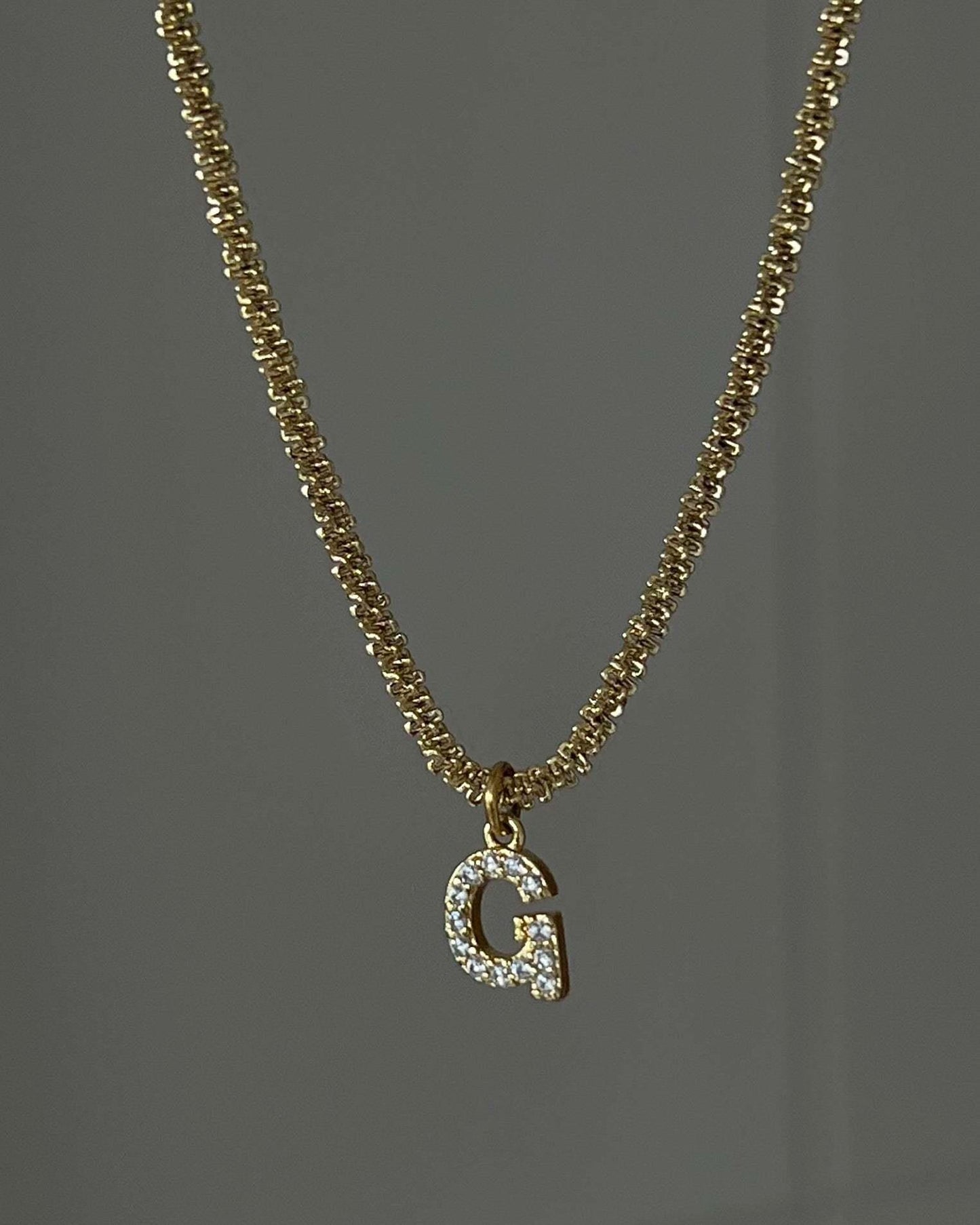 IG Style 18K Gold Plated Zircon Letter Pendant Necklace with Snowflake Chain