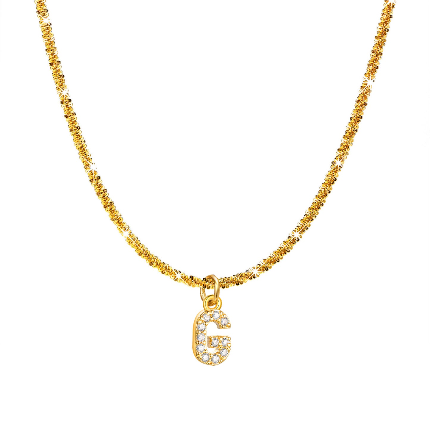 IG Style 18K Gold Plated Zircon Letter Pendant Necklace with Snowflake Chain