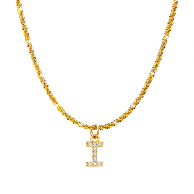 IG Style 18K Gold Plated Zircon Letter Pendant Necklace with Snowflake Chain