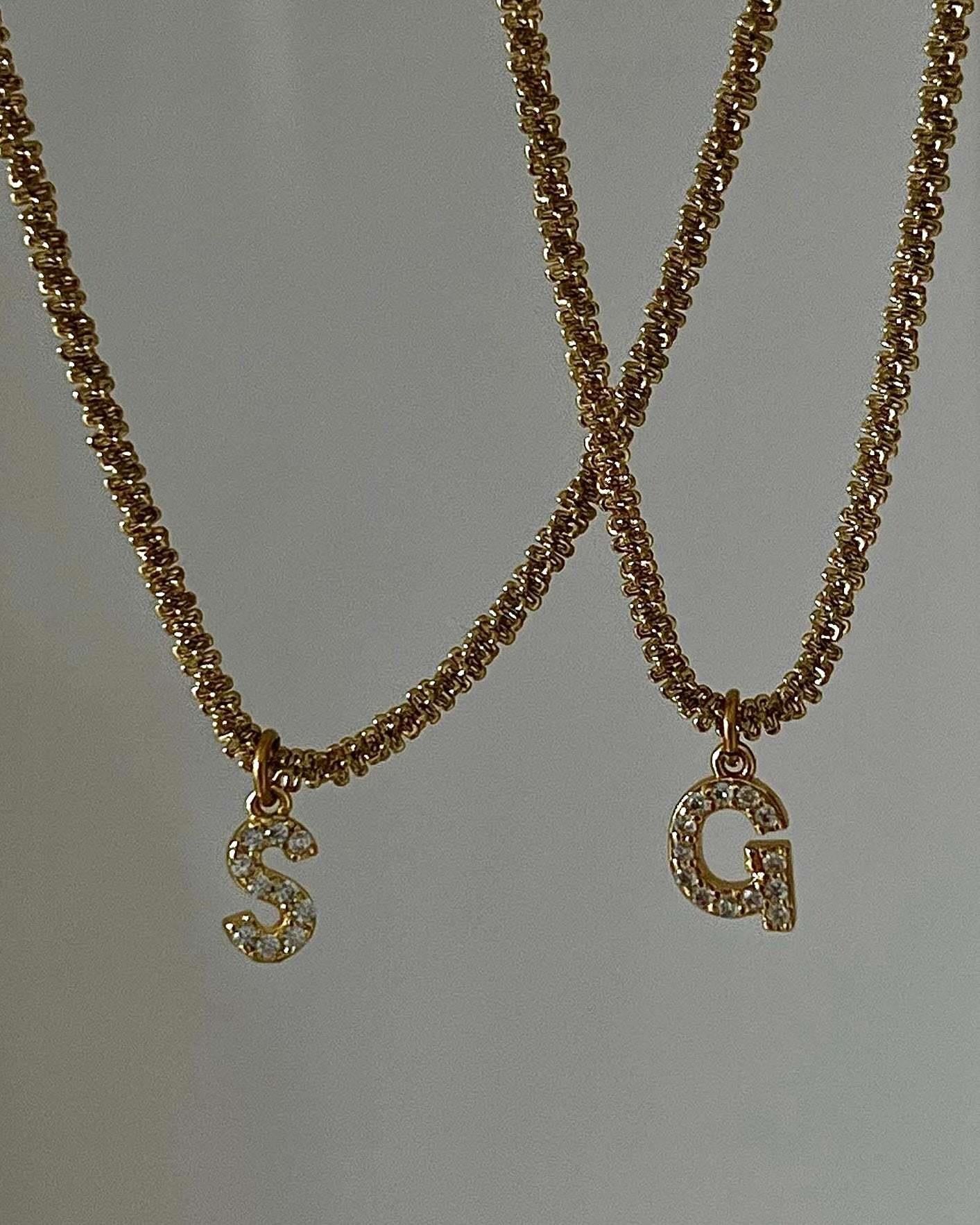 IG Style 18K Gold Plated Zircon Letter Pendant Necklace with Snowflake Chain