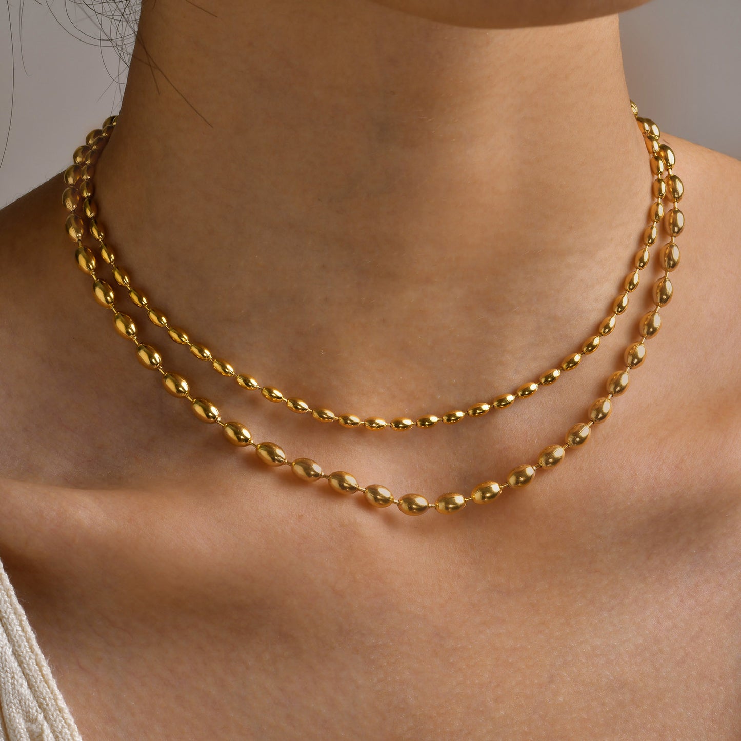 IG Style Solid Color 18K Gold Plated Stainless Steel Double Layer Necklace