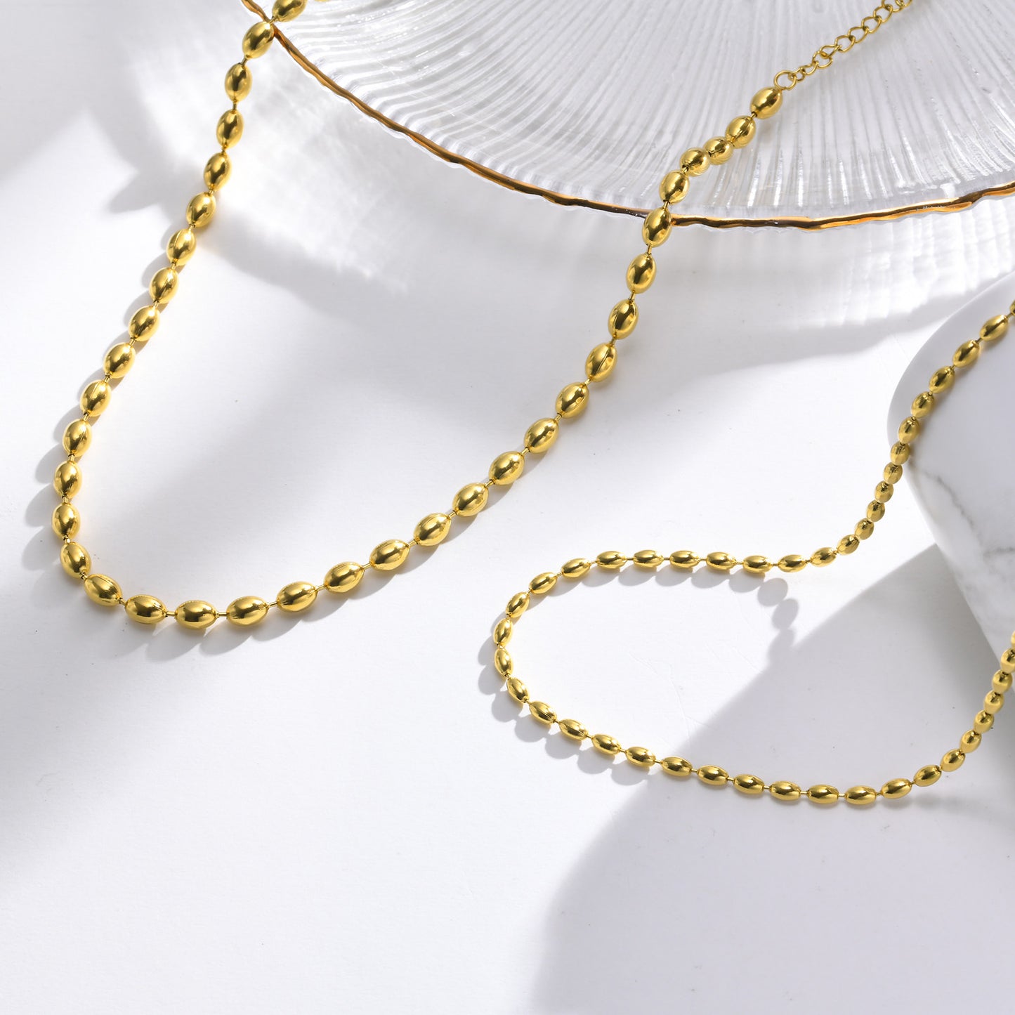 IG Style Solid Color 18K Gold Plated Stainless Steel Double Layer Necklace