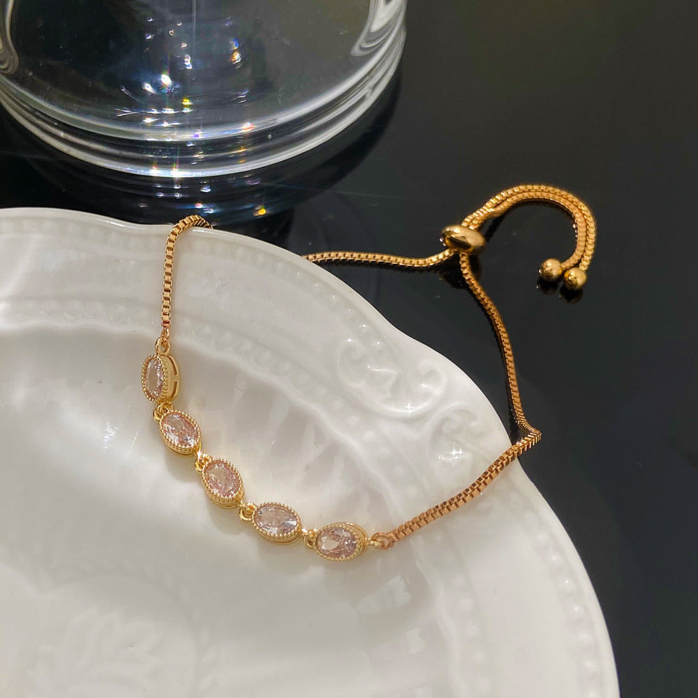 IG Style Sweet Oval Flower & Butterfly Zircon 14K Gold Plated Adjustable Bracelet