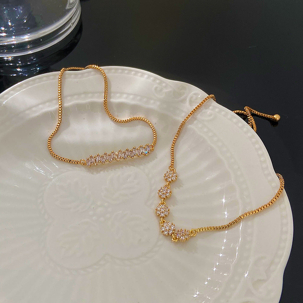 IG Style Sweet Oval Flower & Butterfly Zircon 14K Gold Plated Adjustable Bracelet