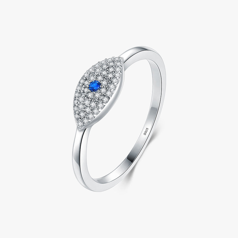 INS Style Devil's Eye Sterling Silver Zircon Inlay Rhodium Plated Ring