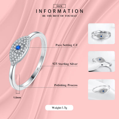 INS Style Devil's Eye Sterling Silver Zircon Inlay Rhodium Plated Ring