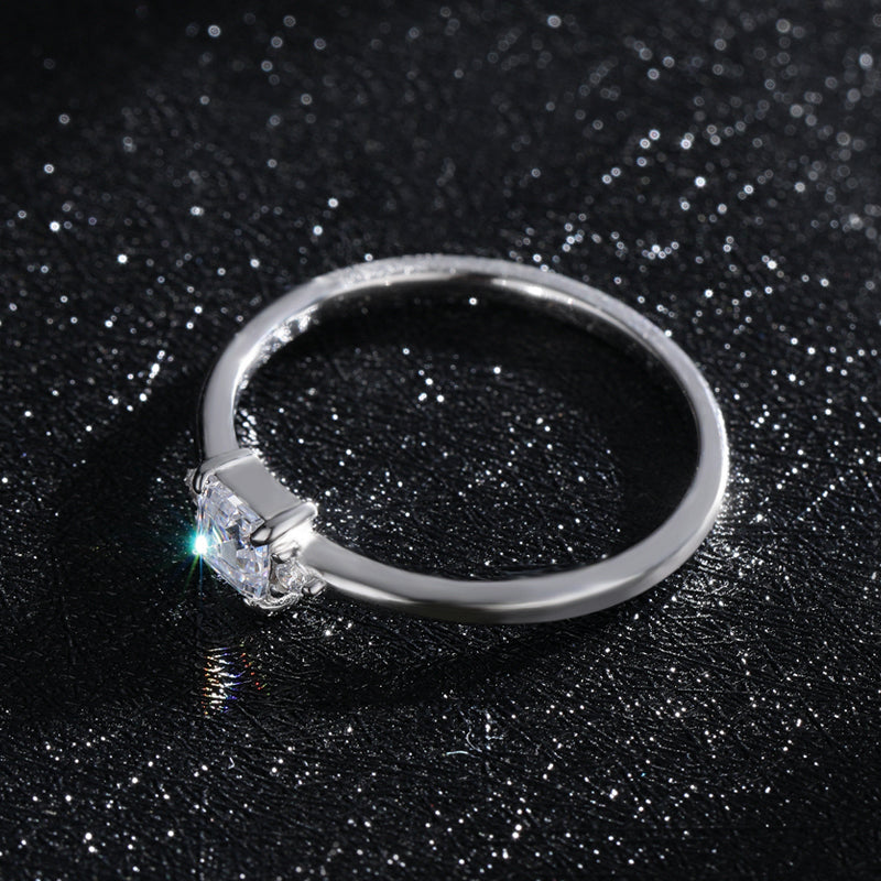 INS Style Classic Square Sterling Silver Zircon Inlay 14K Gold Plated Ring