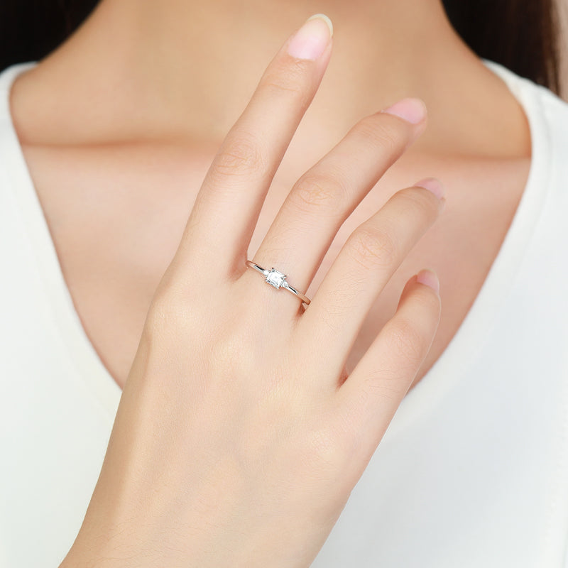 INS Style Classic Square Sterling Silver Zircon Inlay 14K Gold Plated Ring